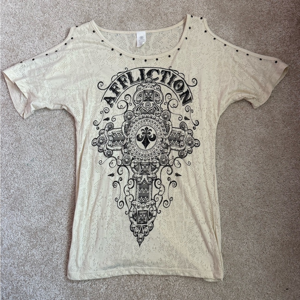 Affliction Women's XS cold shoulder studded top